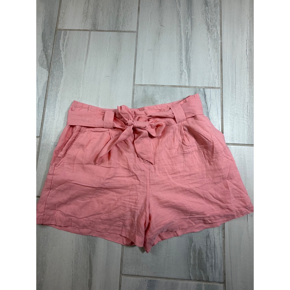 Spartina 449 Pink Linen Blend Paperbag Tie Waist Shorts Womens 14 High Rise